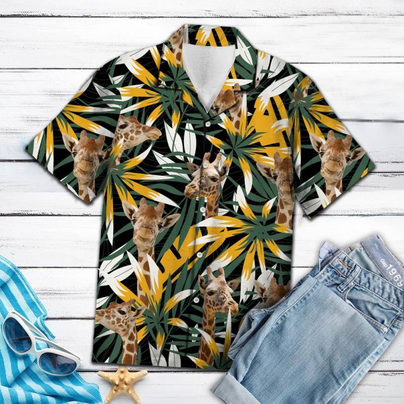 Giraffe Tropical Leaves Hawaiian Shirt Ha44288