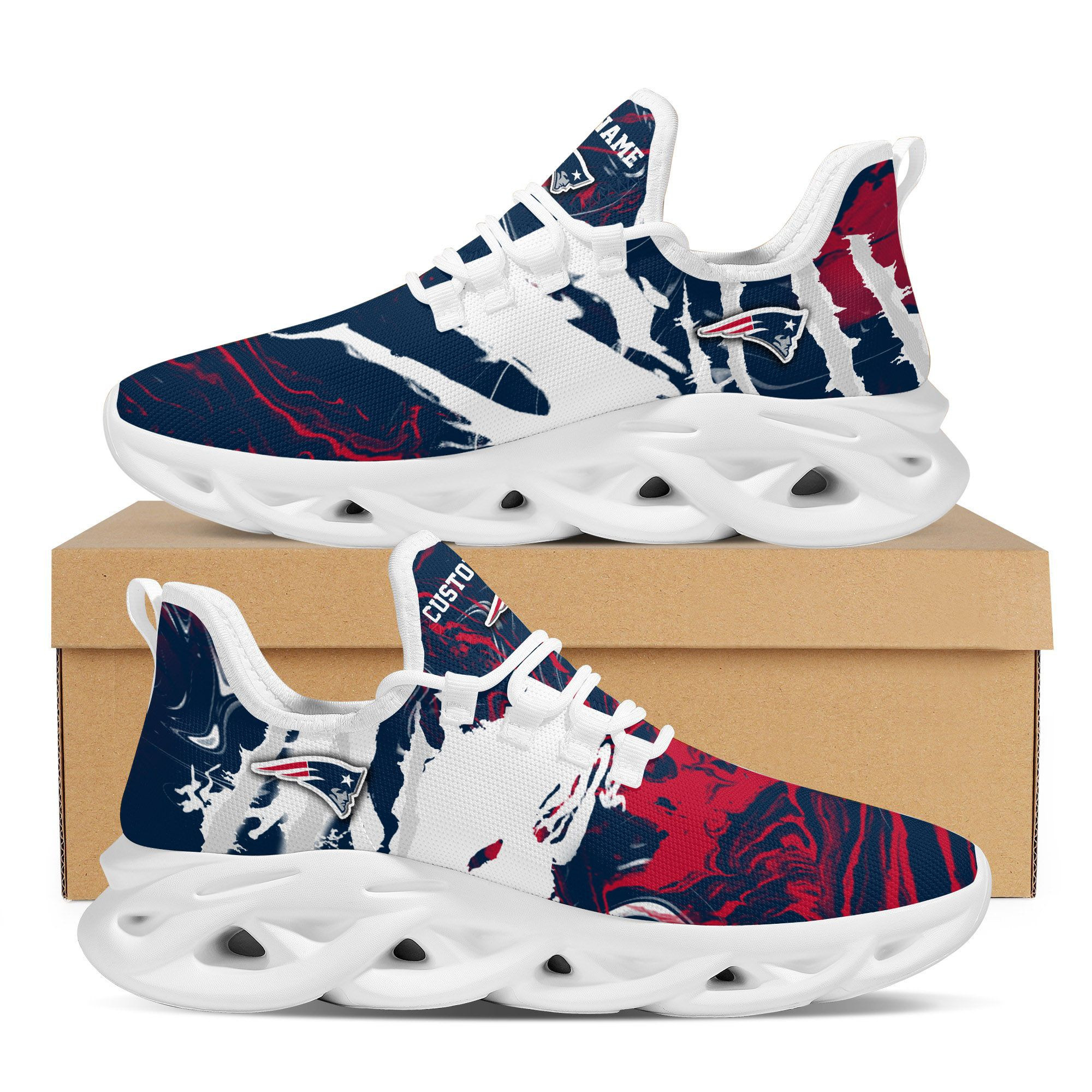 New England Patriotsamerican Football Team Trending Custom Personalized With Name Max Soul Clunky Sneaker Shoes For Men Women