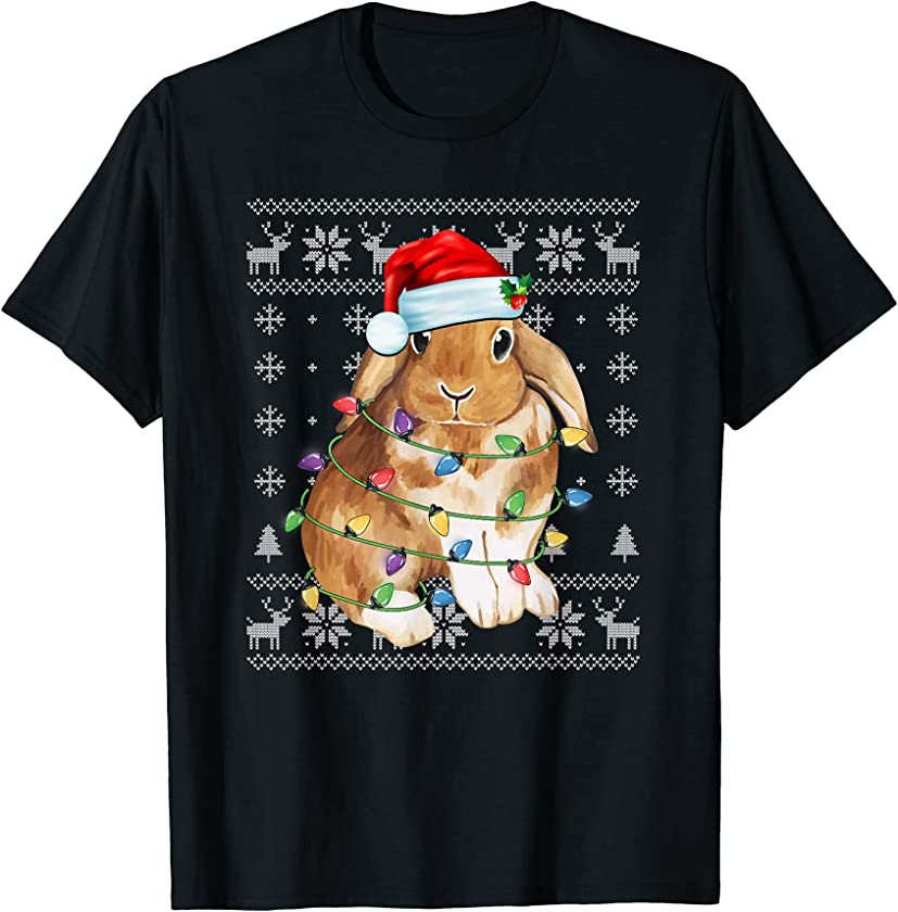 Christmas Rabbit Santa Hat Bunny Lover Gift Merry Christmas T-Shirt