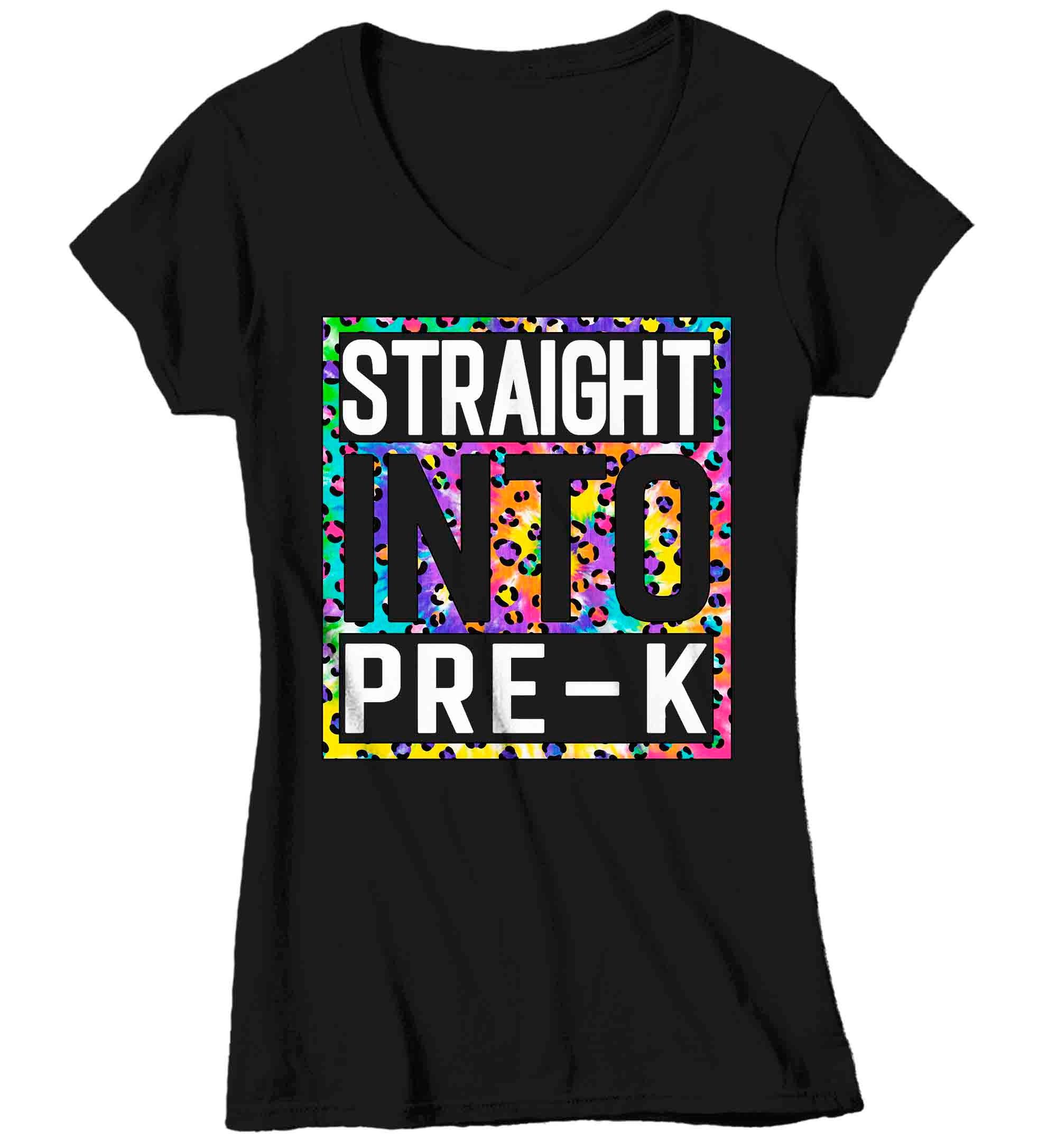 Women’S V-Neck Pre-K Teacher Shirt Colorful Leopard Straight Into Pre Kindergarten T Shirt Cute Back To School Shirt Prek Teacher Gift Tshirt