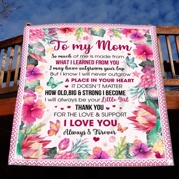 To My Mom Thank You For The Love & Support I Love You Hibiscus Butterfly Blanket Gift For Mom Mother’S Day Birthday Gift Home Decor Bedding Couch Sofa Soft And Comfy Cozy