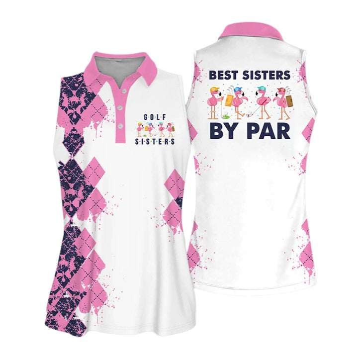 Best Sisters By Par Women Sleeveless Polo Shirt, Golf Polo Shirt For Women