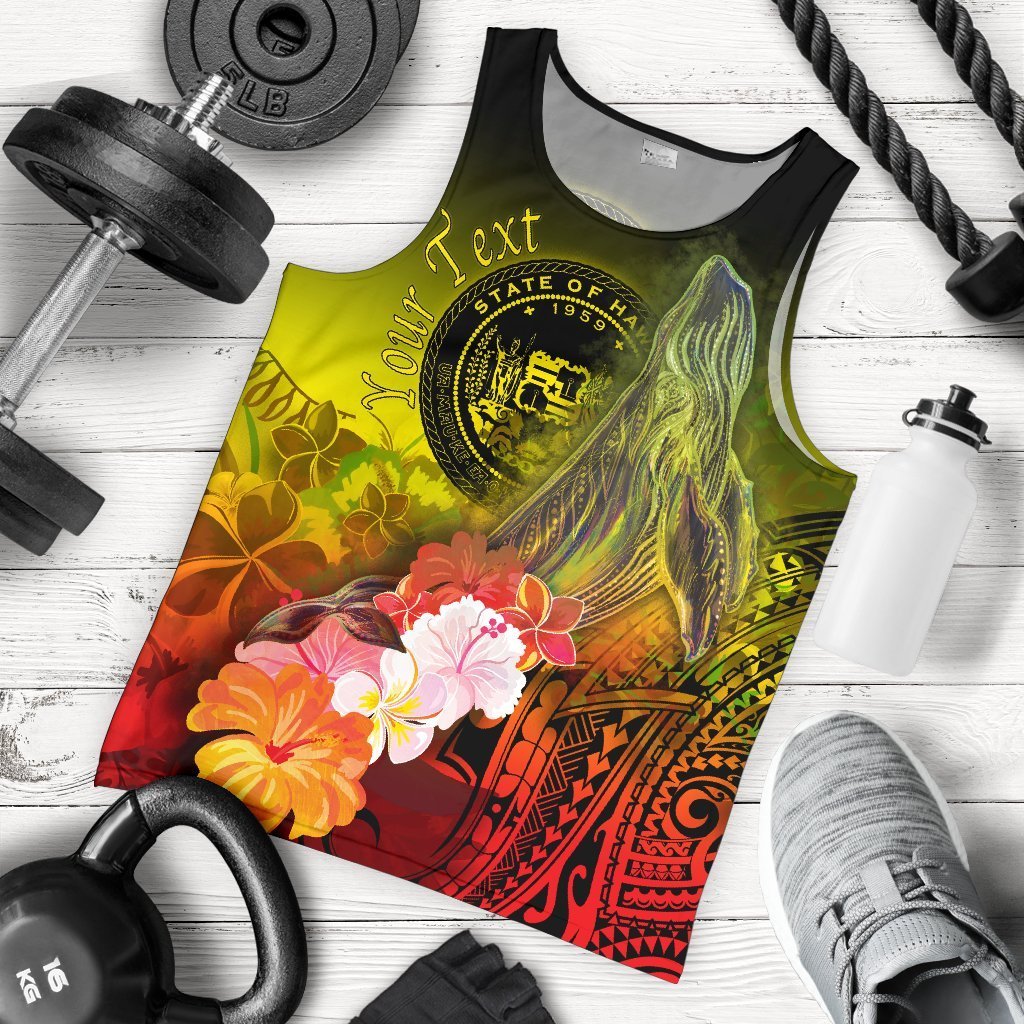 Polynesian Hawaii Custom Personalised Men’S Tank Top – Humpback Whale With Tropical Flowers Yellow