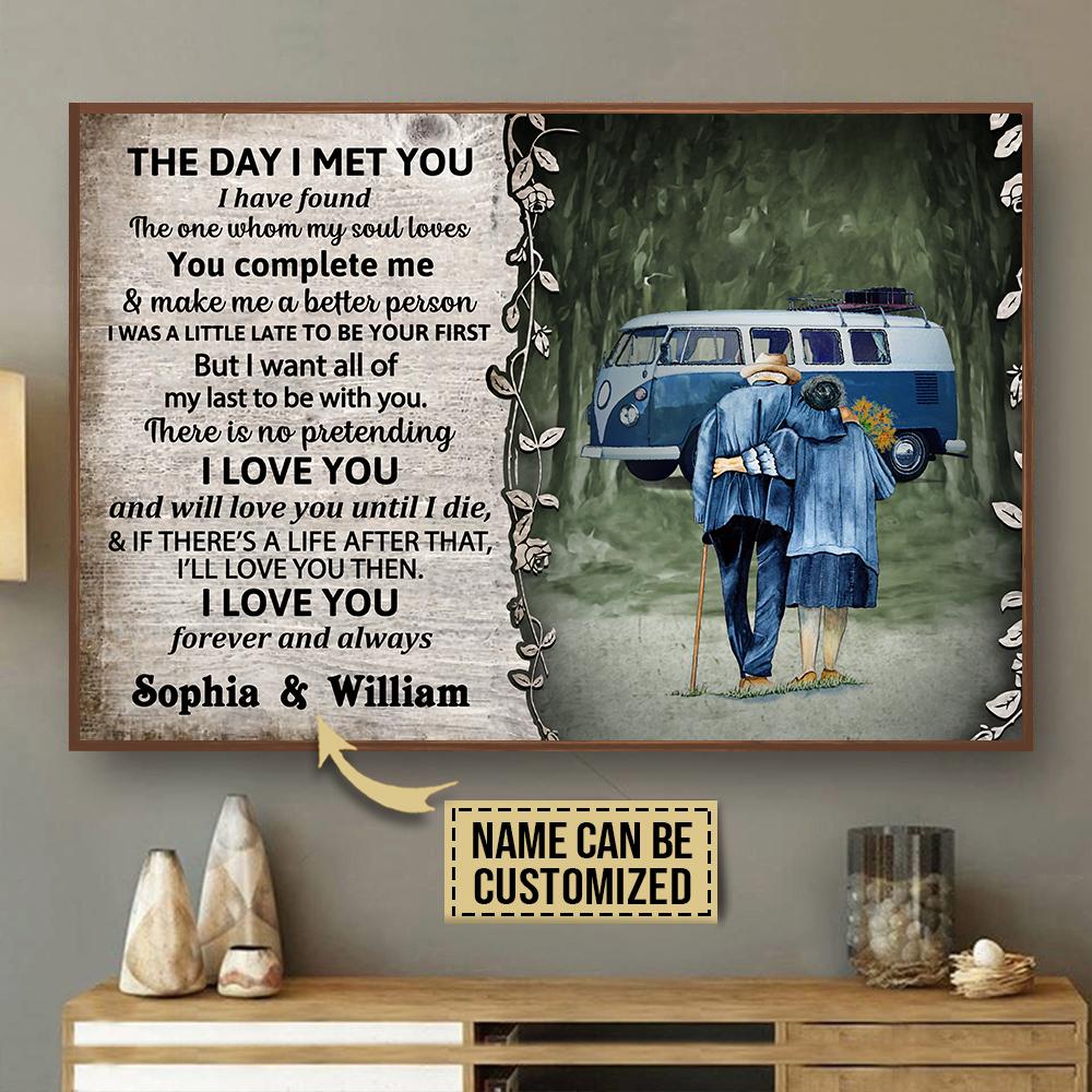 Personalized Canvas, Custom Canvas Prints Camping Van Old Couple The Day I Met Customized Poster Print, Canvas Poster Wall Art, Canvas Print Wall Decor