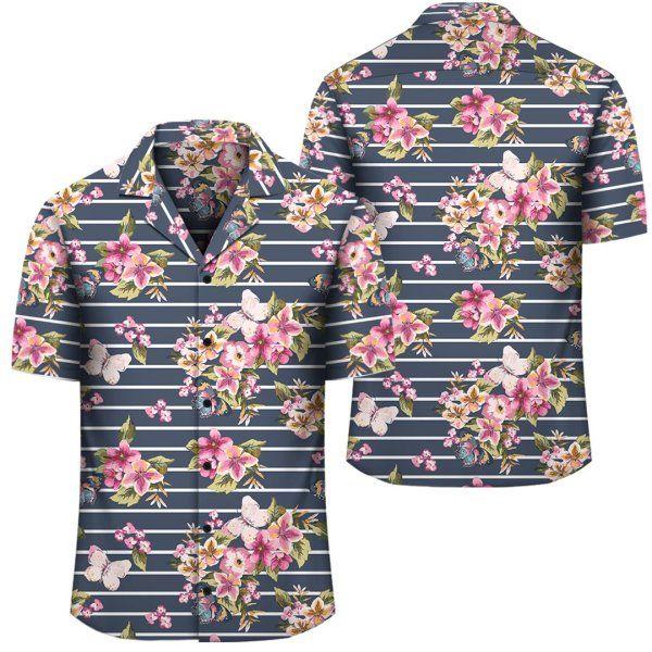 Beach Shirt Tropical Butterfly Pink Hawaii Unisex Print Aloha Short Sleeve Casual Ha41541