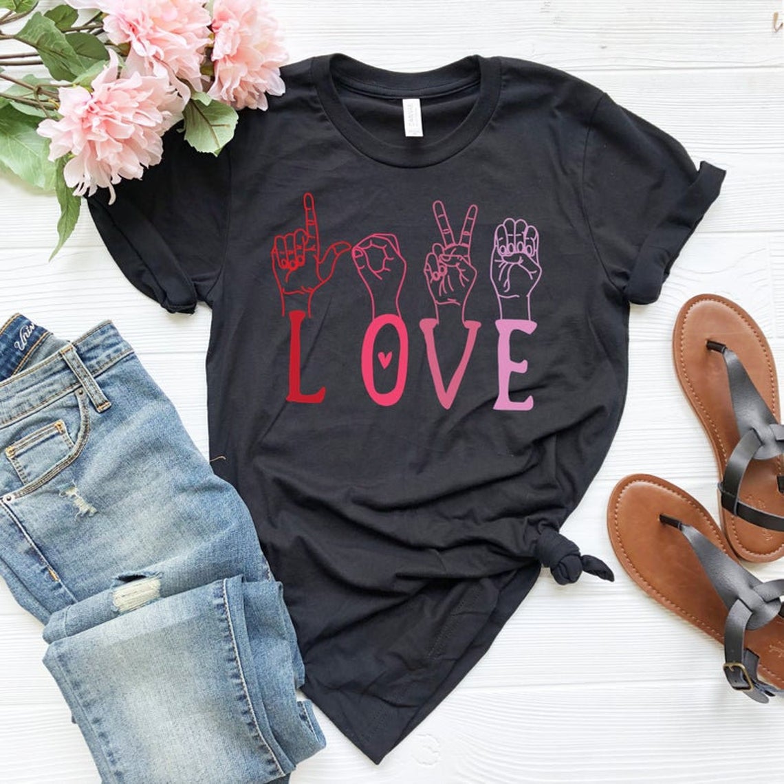 Asl Love Tshirt, Love Sign Language, I Love You Shirt, Hand Love Shirt,Deaf Tee, Asl, American Sign Language, Comfy Tee, Kindness Shirt