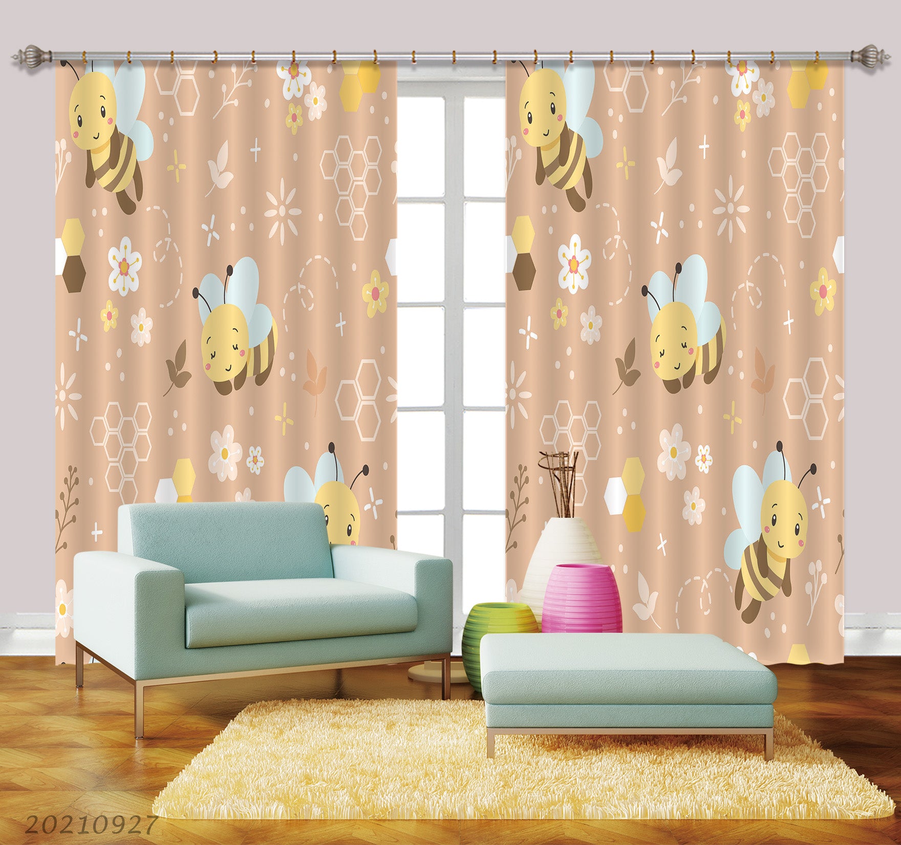 3D Cartoon Animal Bee Honey Curtains And Drapes Lqh 158