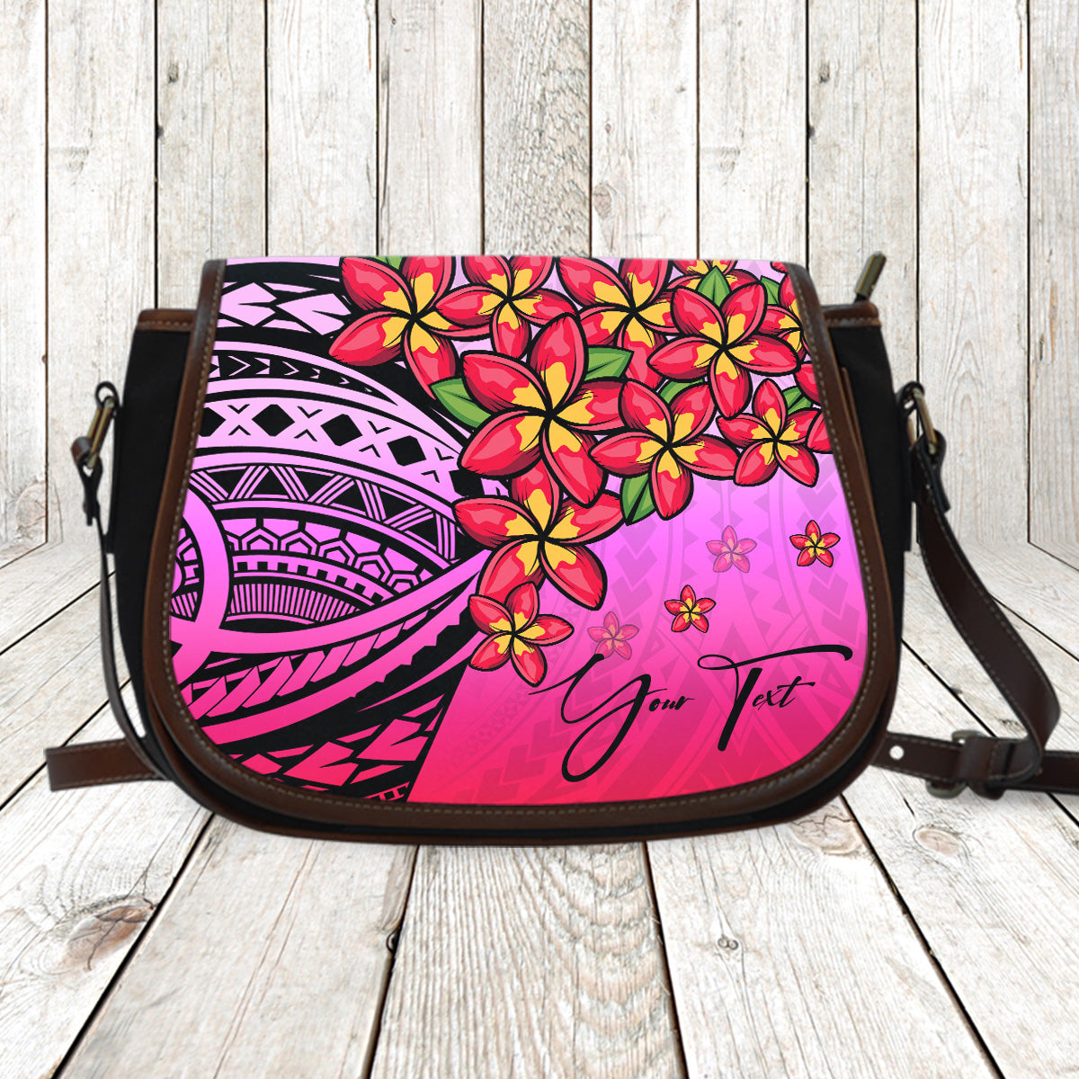 (Custom) Polynesian Plumeria Pink Saddle Bag Personal Signature A24