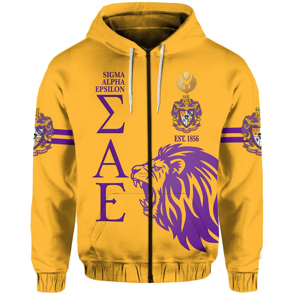 (Custom Personalised) Sigma Alpha Epsilon Sae Zip Hoodie Simple Style – Gold Lion Ver Lt8