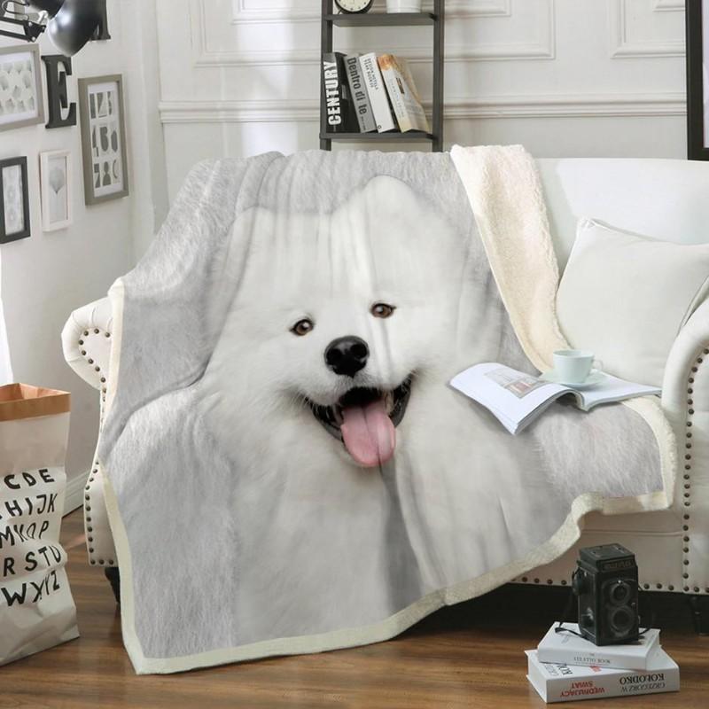 Samoyed Dog Portrait Fur Printed Blanket