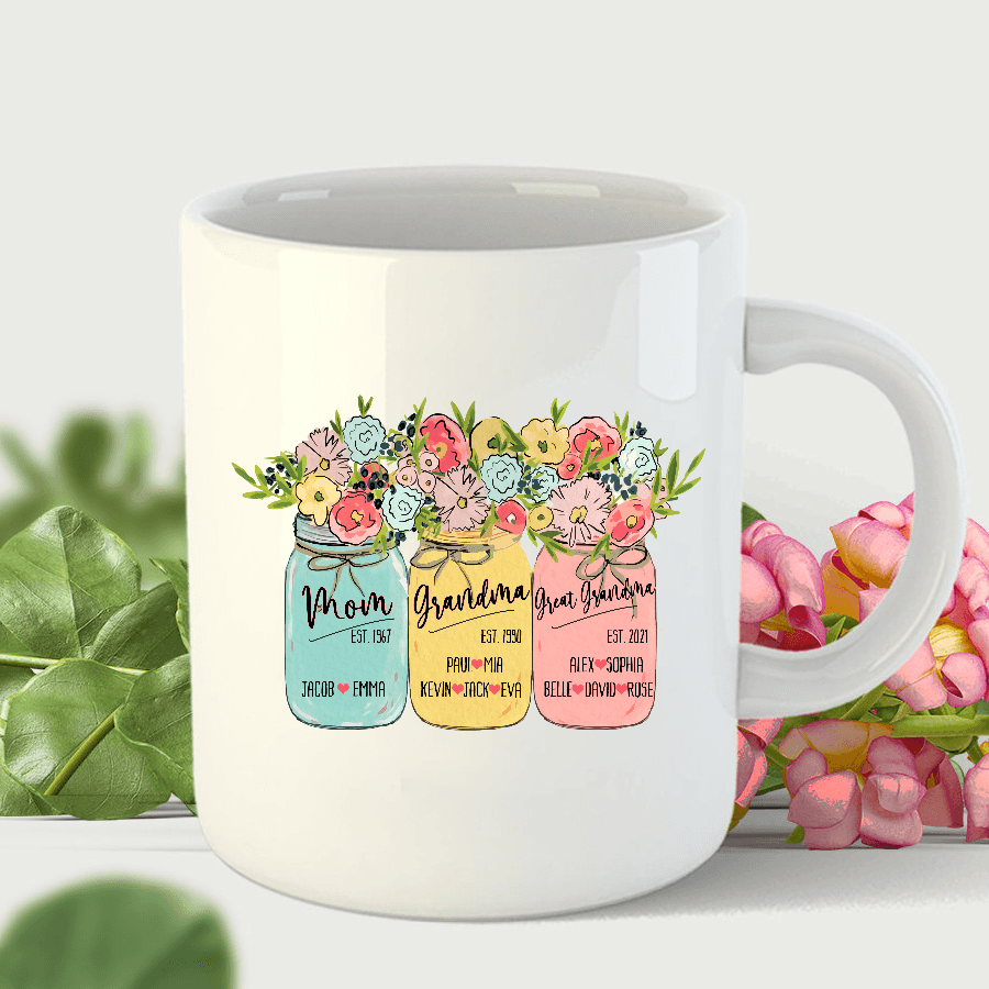 Flower Art Mom Grandma Great Grandma Mug