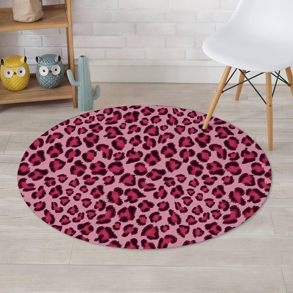 Pink Leopard Print Round Rug