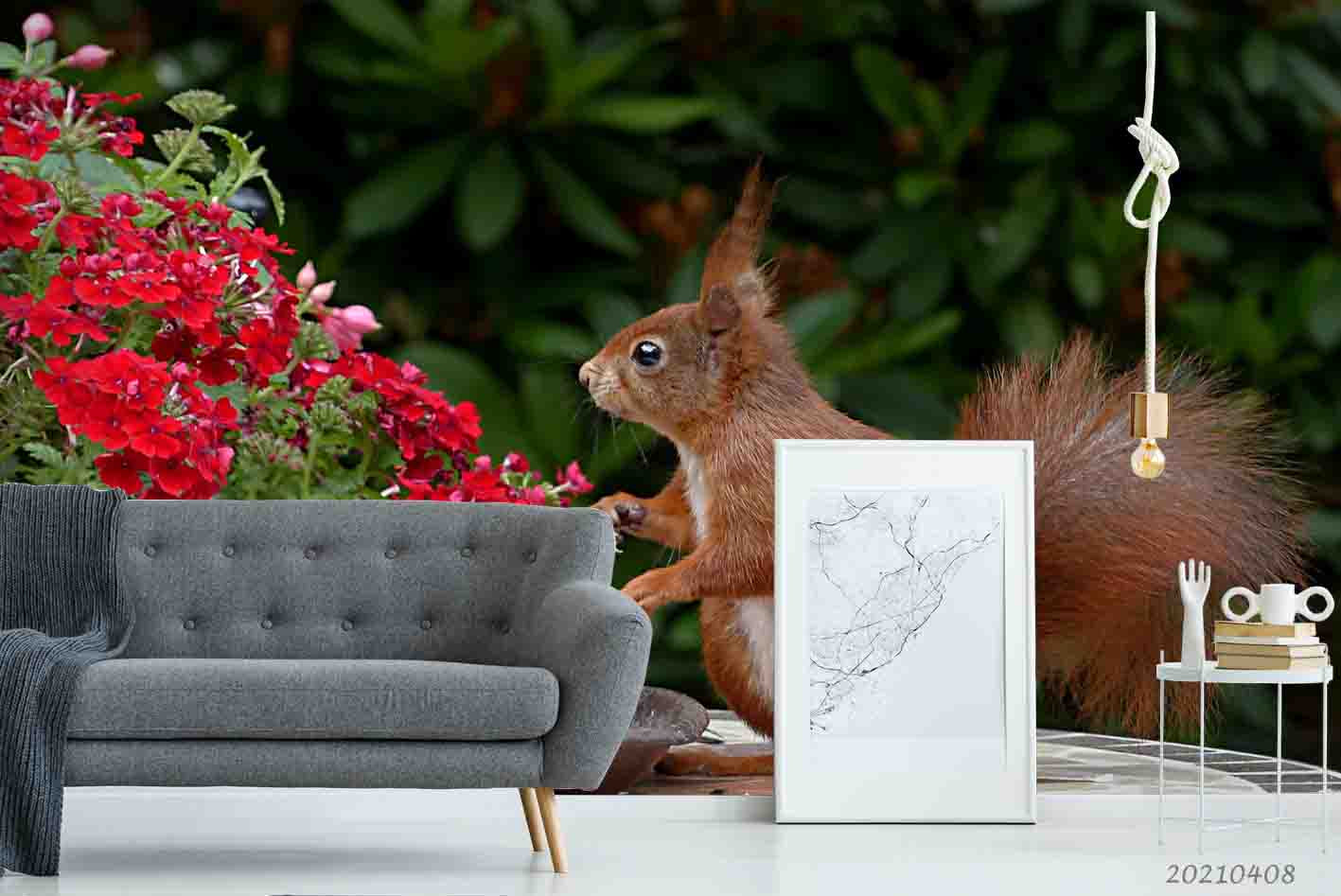 3D Red Floral Animal Squirrel Wall Mural Wallpaper Lqh 92