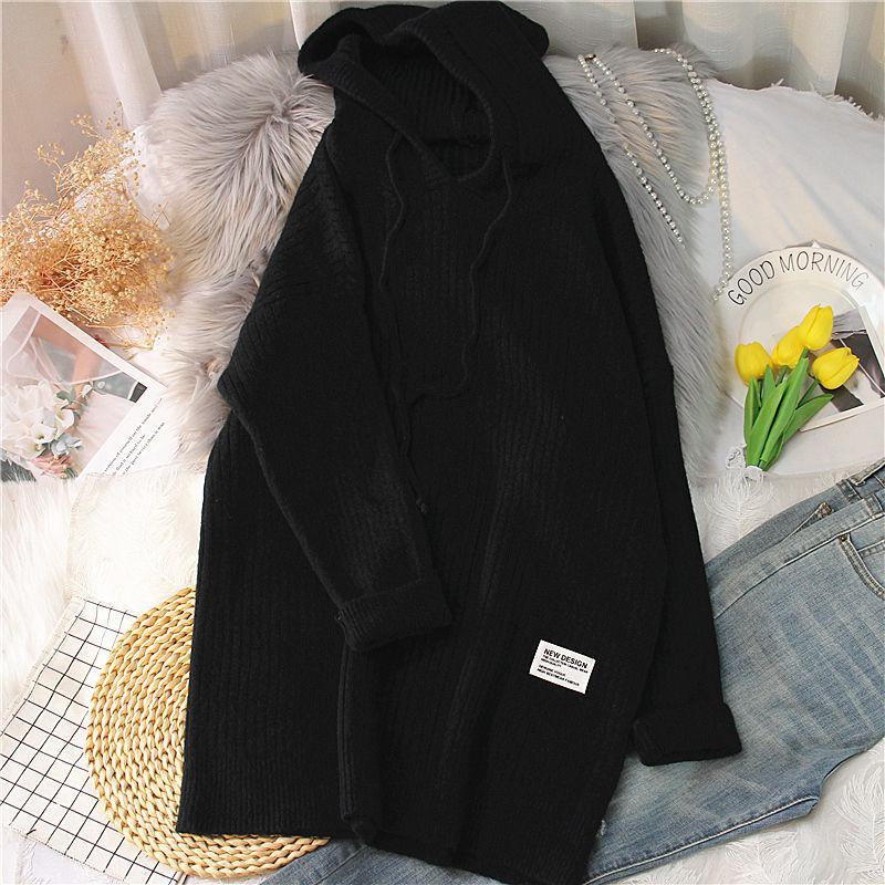 Autumn Winter Oversize Sweater Women Fashion Hooded Long Sleeve Pullover Knitted Top Oversize Casual Loose Knitted Sweater Coat alx