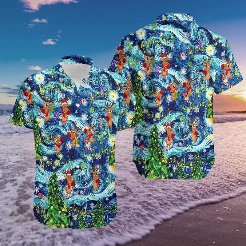 Hawaii Aloha Shirts Christmas Dancing Reindeers Ha29269