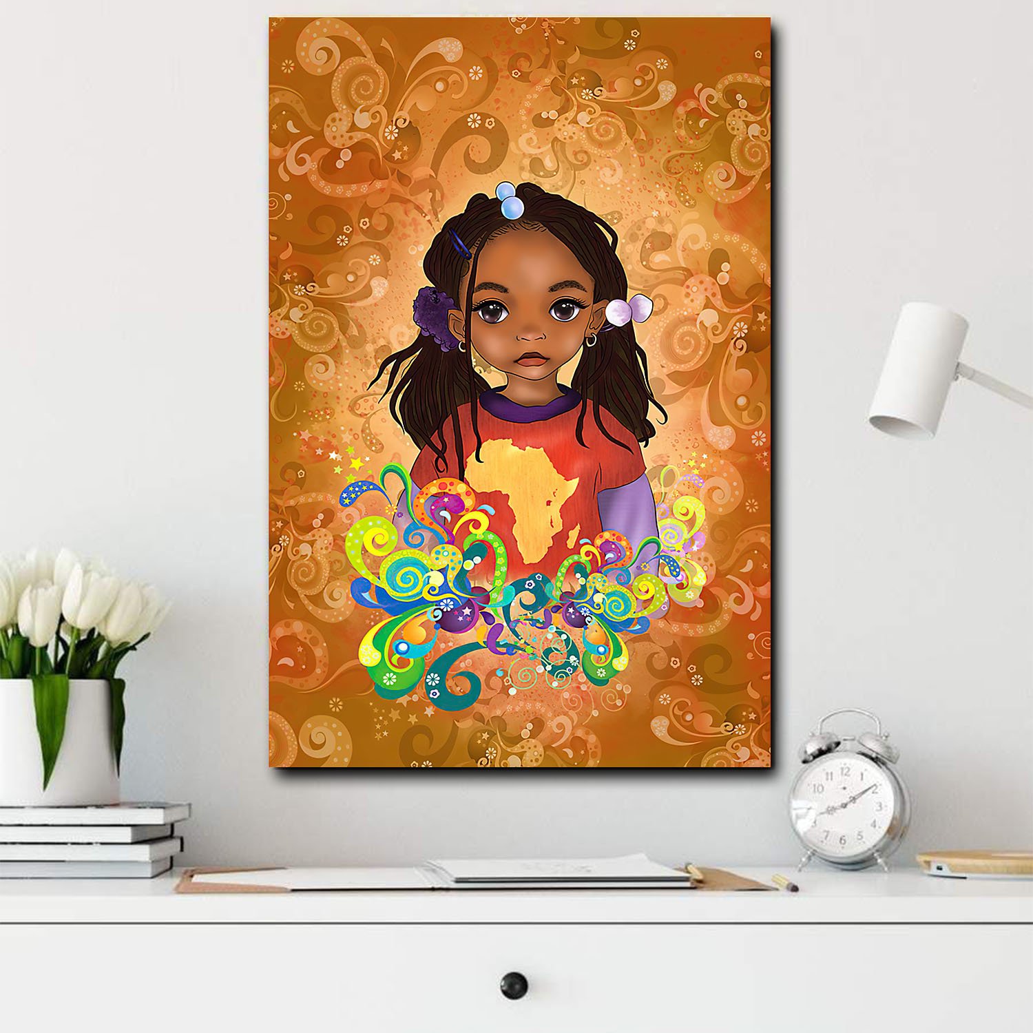 African American Canvas Traditional Black Chibi Girl African Home Decor