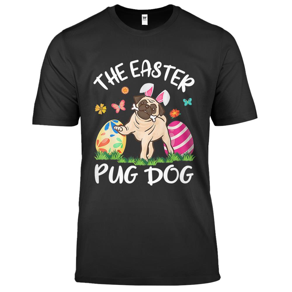 Kids Pug Dog Bunny Dancing Eggs Happy The Easter Pug Dog Premium T Shirts