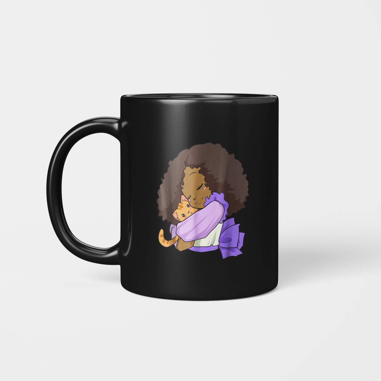 Afro Hair Black Girl Cat anime mug T   Kitten Lovers Manga11