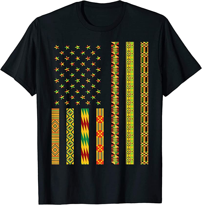 African Kente Fabric USA Flag Shirt, Dashiki Men Women Kids