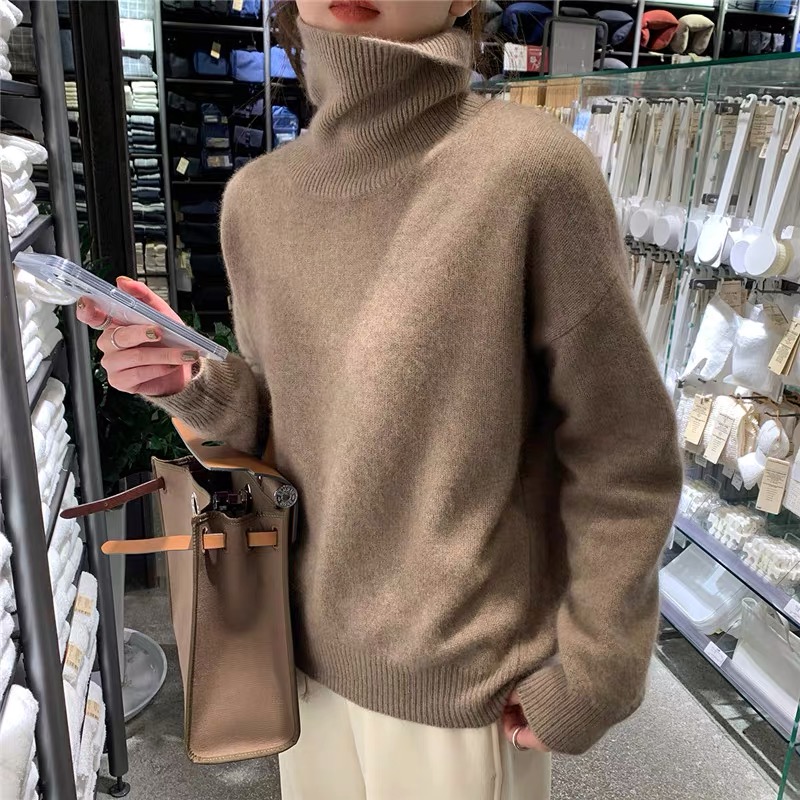 Turtleneck cashmere sweater female autumn winter new languorous lazy wind loose knitting sweater Korean edition outside wear thi alx