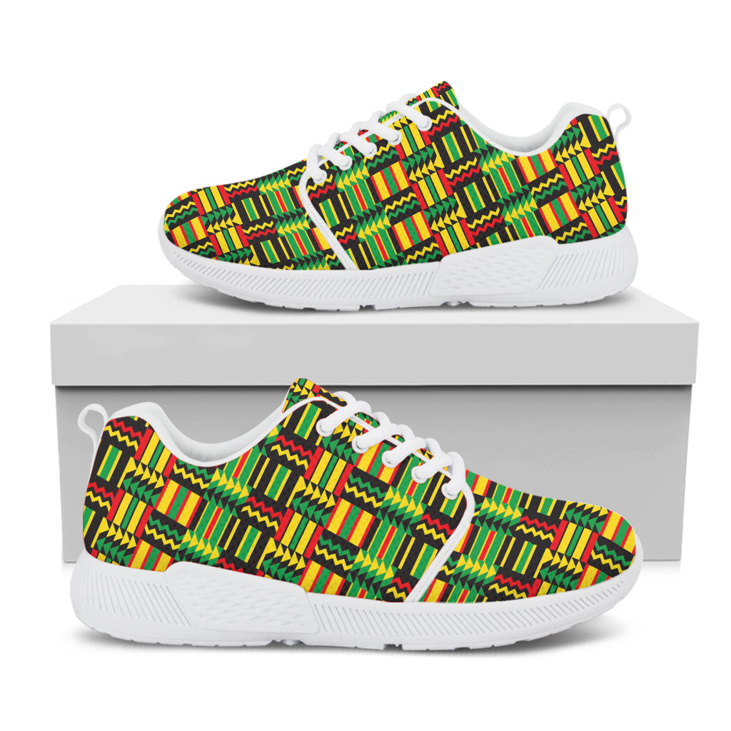 West African Kente Tribal Pattern Print White Athletic Shoes