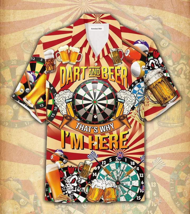 Dart And Beer That’S Why I’M Here Orange Hawaiian Shirt – For Men And Women