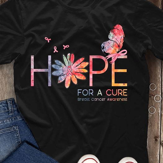 Flower Butterfly Animals Hippie Breast Cancer Awareness Hope For A Cure T Shirt Hoodie Sweater Size S-5Xl