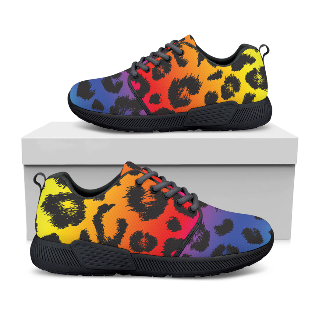 Rainbow Leopard Print Black Athletic Shoes