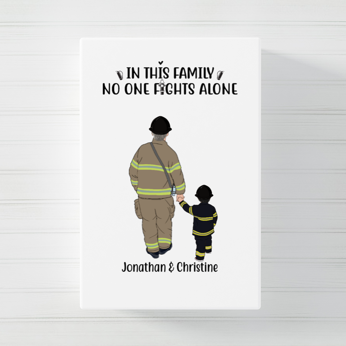 [Personalized Name] Firefighter Parents And Kids – Best Gift Idea Dad, Gift For Home Decor, Gift For Family – Horizontal Canvas Matte Canvas Wall Art