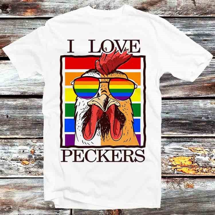 Mens I Love Peckers Funny Gay LGBT Rainbow Chicken Dad T Shirt Vintage Retro Cool Gift Unisex Cartoon Anime Manga Top Tee B1310