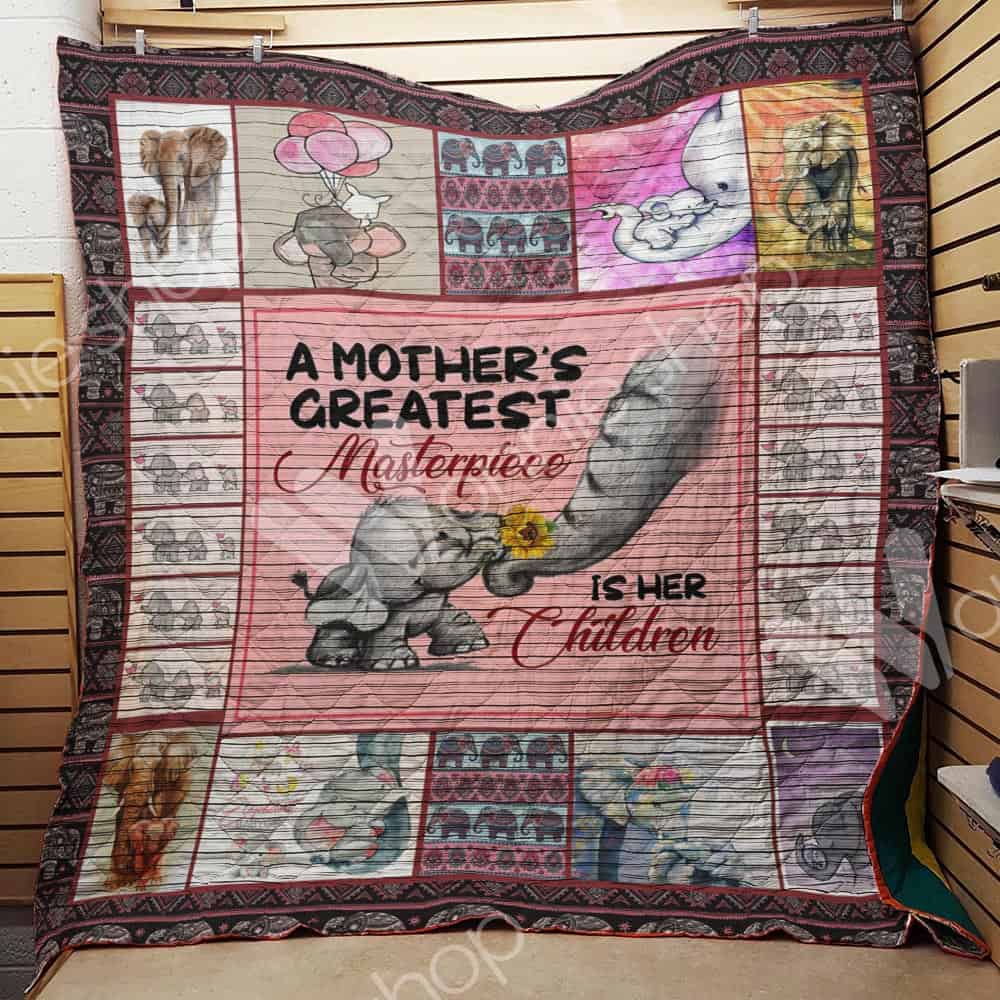 Mother Elephant Give A Flower For Baby Elephant  Quilt Blanket