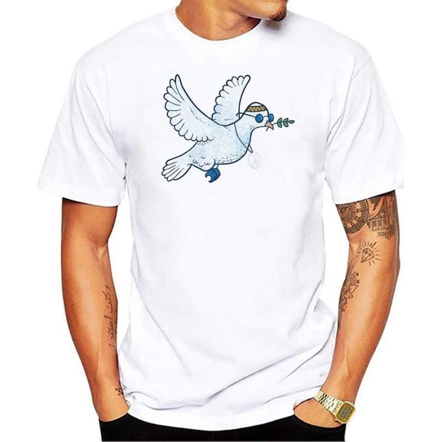 Men Summer T Shirts The Hippie Dove Casual Short Sleeve Tops Printed 100% Cotton Men  T-Shirt