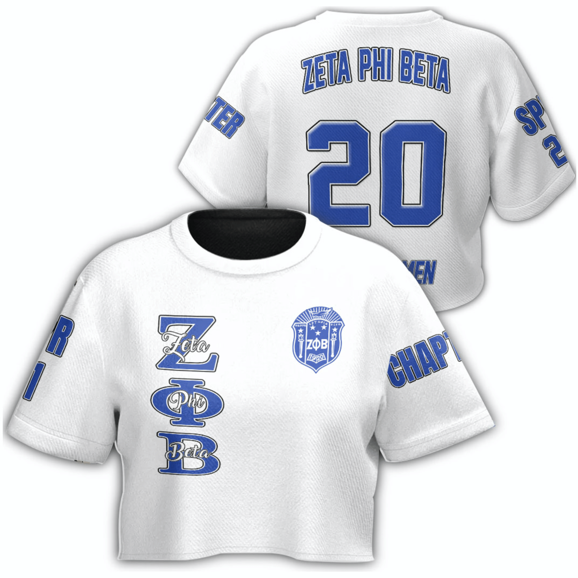 Sorority Tshirt – Personalized Zeta Phi Beta White Croptop Tshirt