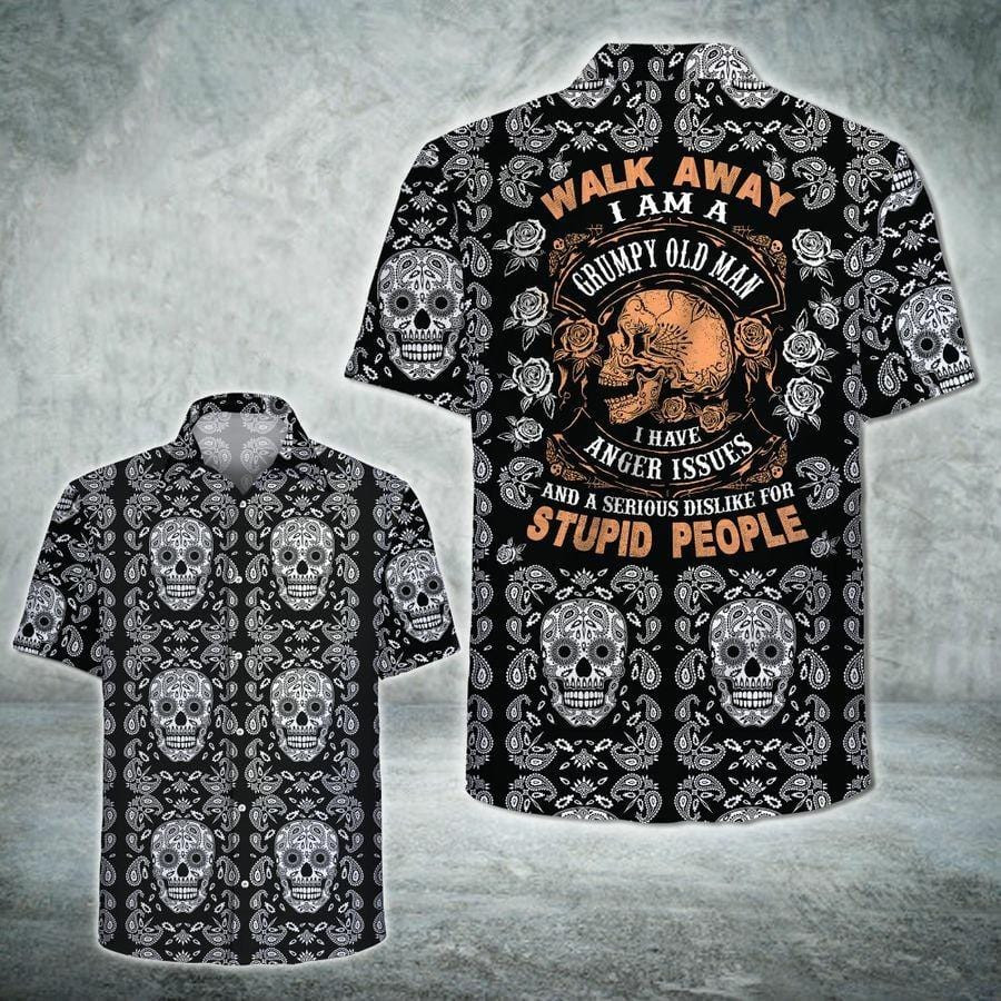 Hawaii Aloha Shirts Grumpy Old Man Skull Pattern Ha78254