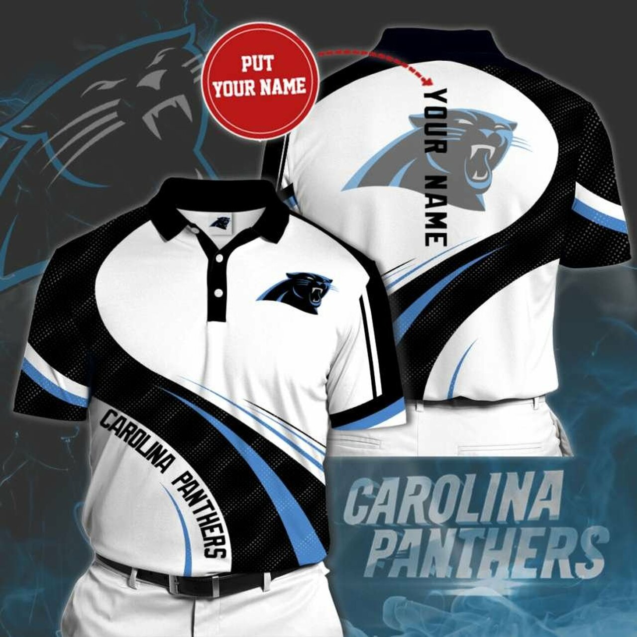 Personalized Carolina Panthers No81 Polo Shirt, 3D All Over Print Model 8491