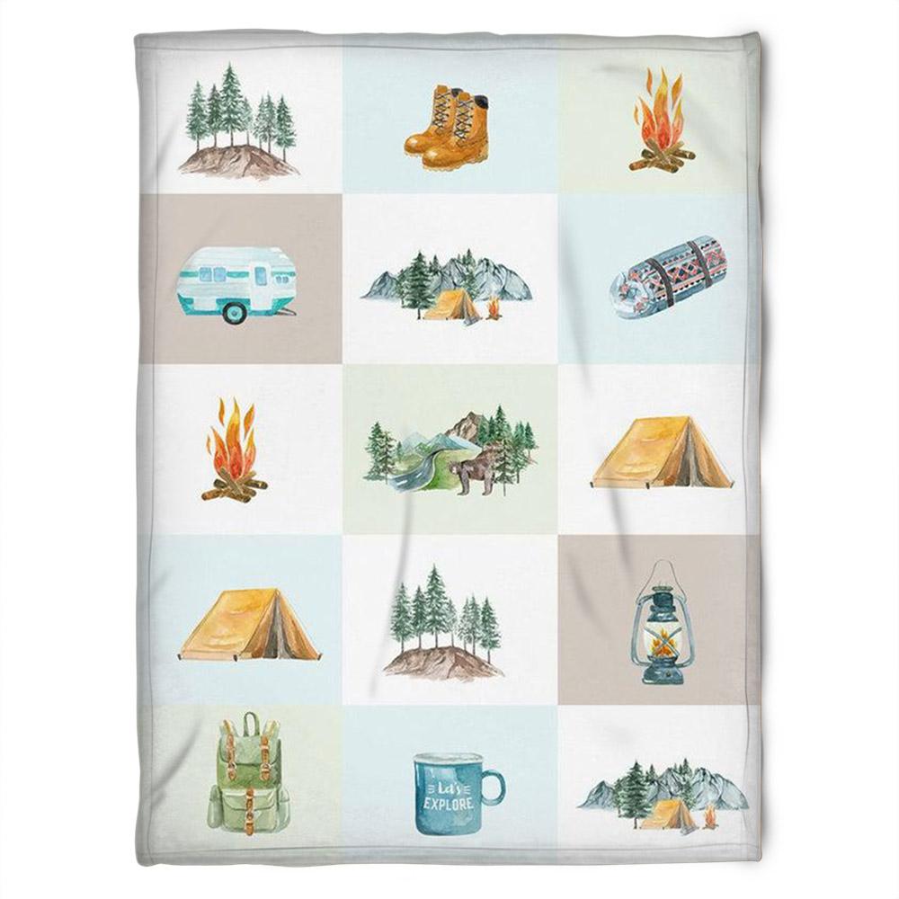 Camping Fleece Blanket Camping Kid Room,Camper Bedding Boy, Gift For Home Decor Bedding Couch Sofa Soft Comfy And Cozy