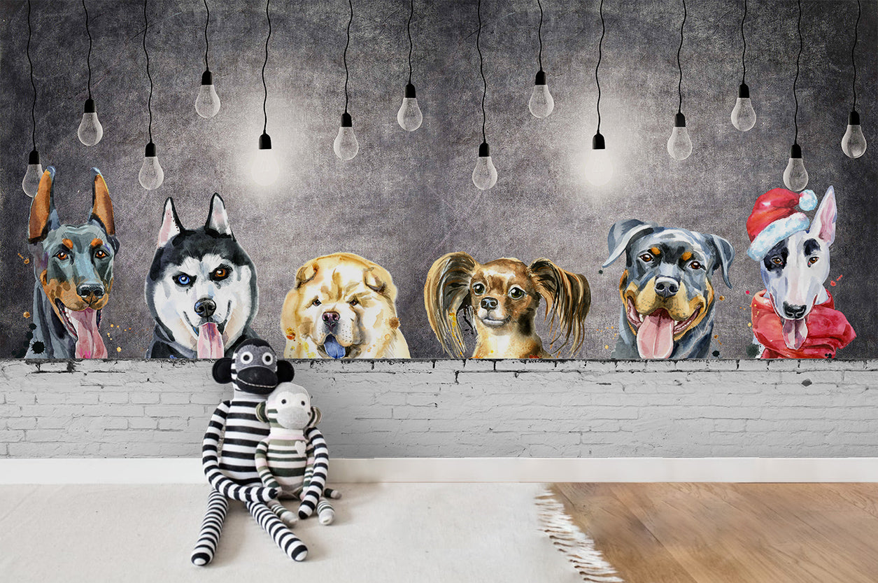 3D Cartoon Animal Dog Bulb Wall Mural Wallpaper Lqh 21