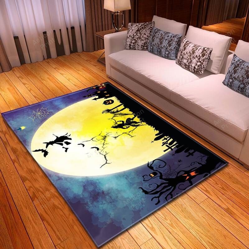 Happy Halloween Home Decor Werewolf And Witch Flying Under Full Moon Carpet Living Room Area Rug Carpet Vintage Home Decor Gift Ideas