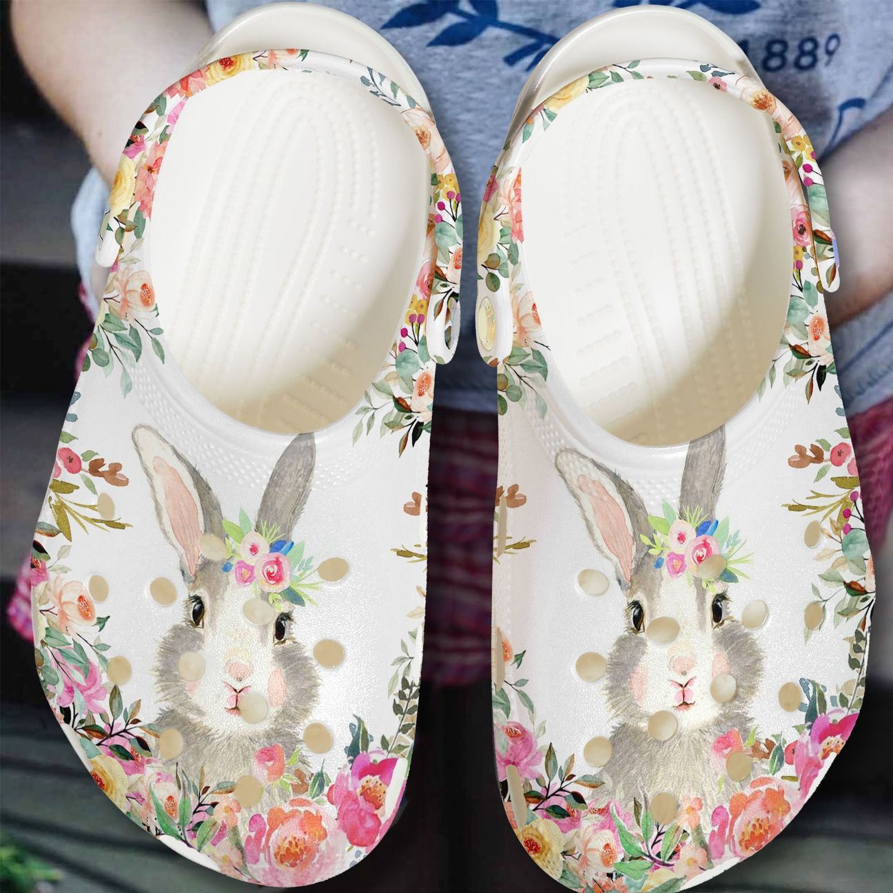 Rabbits Personalized Clog, Custom Name, Text, Color, Number Fashion Style For Women, Men, Kid, Print 3D Rabbit With Flowers