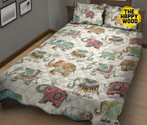 Mandala Elephant Spraying Water Quilt Bed Set And Pillow Covers