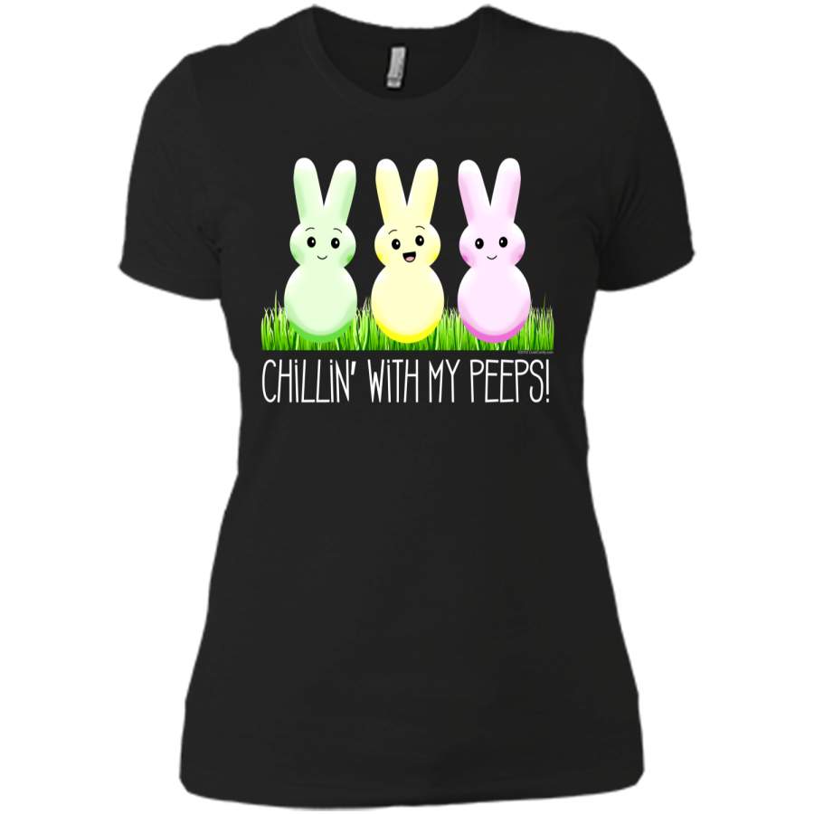 Chillin With My Peeps Cute Easter Bunny T-Shirt Next Level Ladies Boyfriend Tee