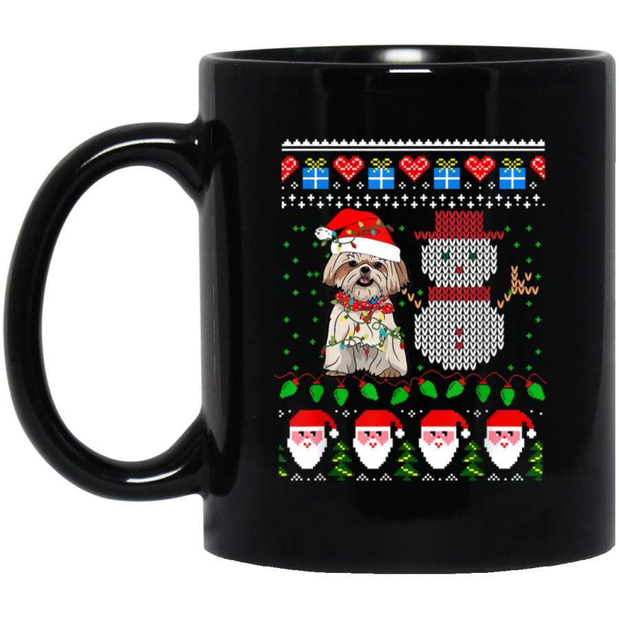 Shih Tzu Ugly Christmas Sweater Funny Holiday Gift 11 oz 15 oz Mug Black