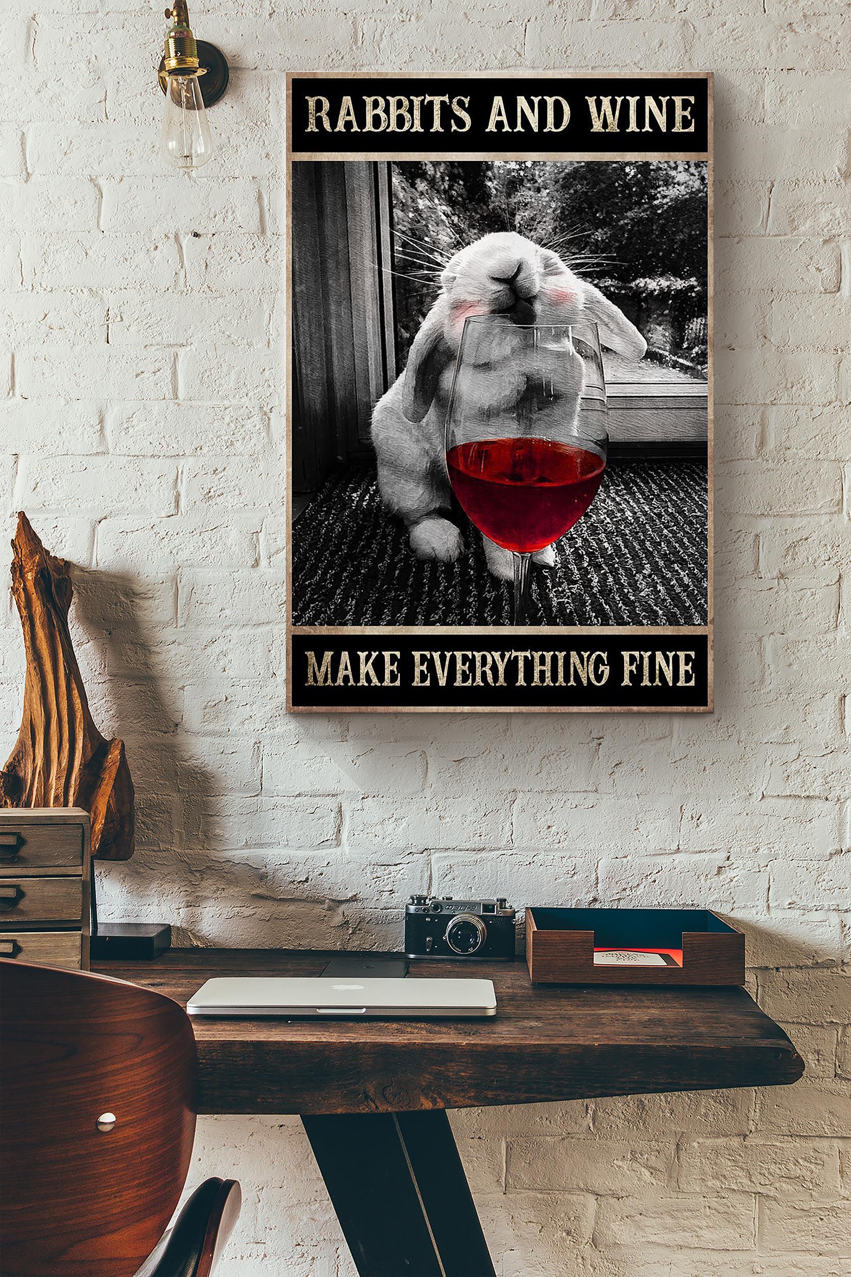 Rabbit And Red Wine Make Everything Fine Poster Wrapped Canvas