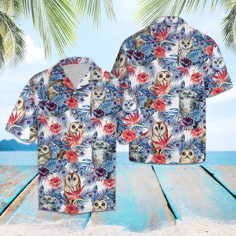 Owl Hibiscus Flower Hawaiian Shirt Ha61575