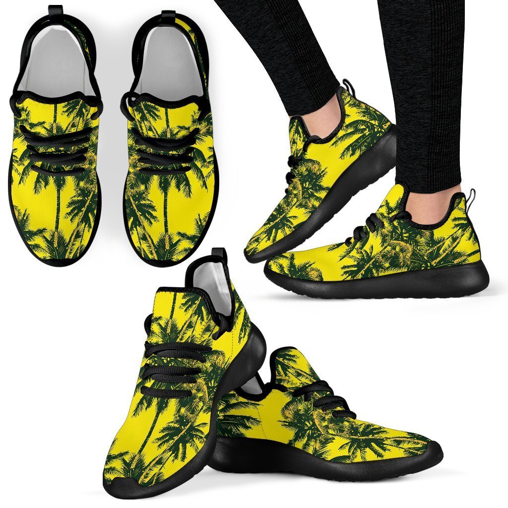 Yellow Palm Tree Pattern Print Mesh Knit Shoes