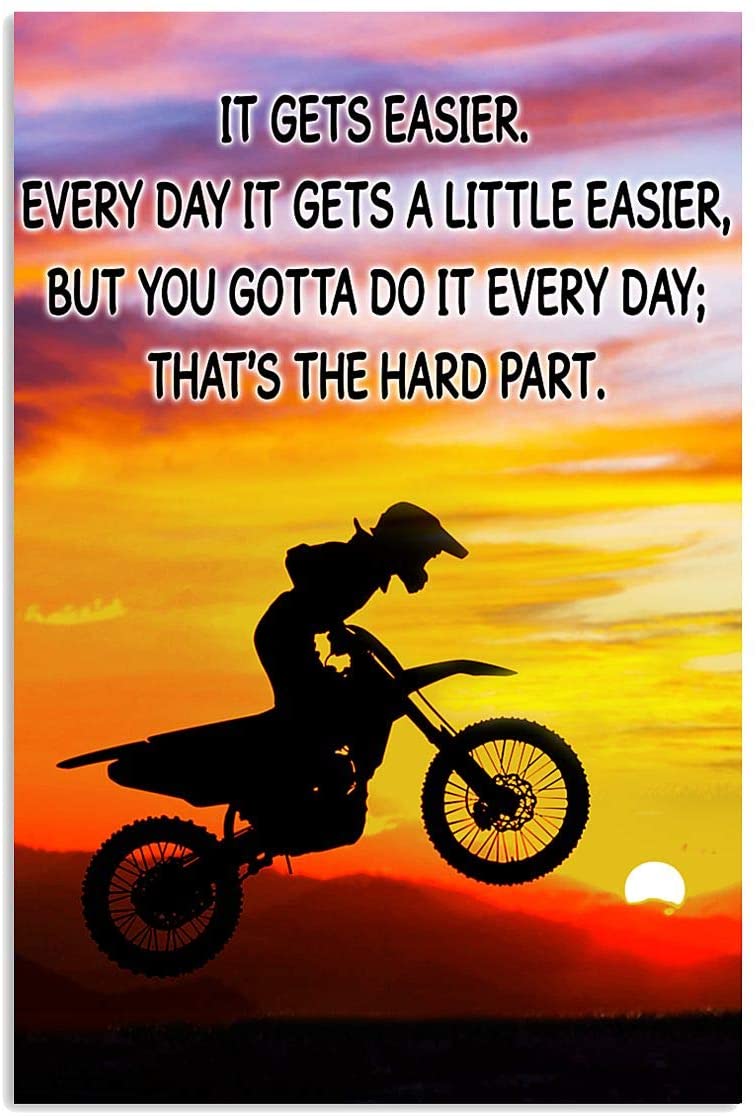 Vintage Riding Motocross – It Gets Easier Gotta Do It Every Day That’S The Hard Part Poster Art Print      Home Decor Gift For Men Women Family Friend On Birthday Xmas