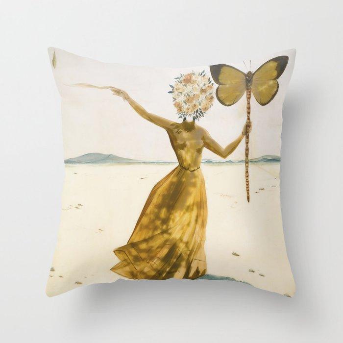 Vintage poster-Salvador Dali-Woman with a butterfly. Throw Pillow