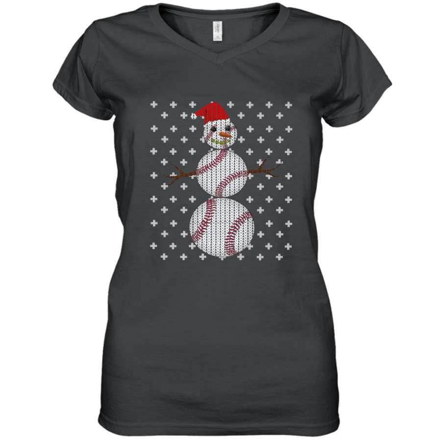 UGLY CHRISTMAS Baseball Snowman Holiday Santa Funny Men Gift Women’s V-Neck T-Shirt