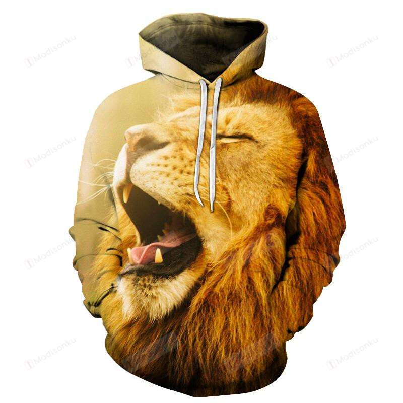 Tired Lion 3D All Over Printed Hoodie, Zip- Up Hoodie