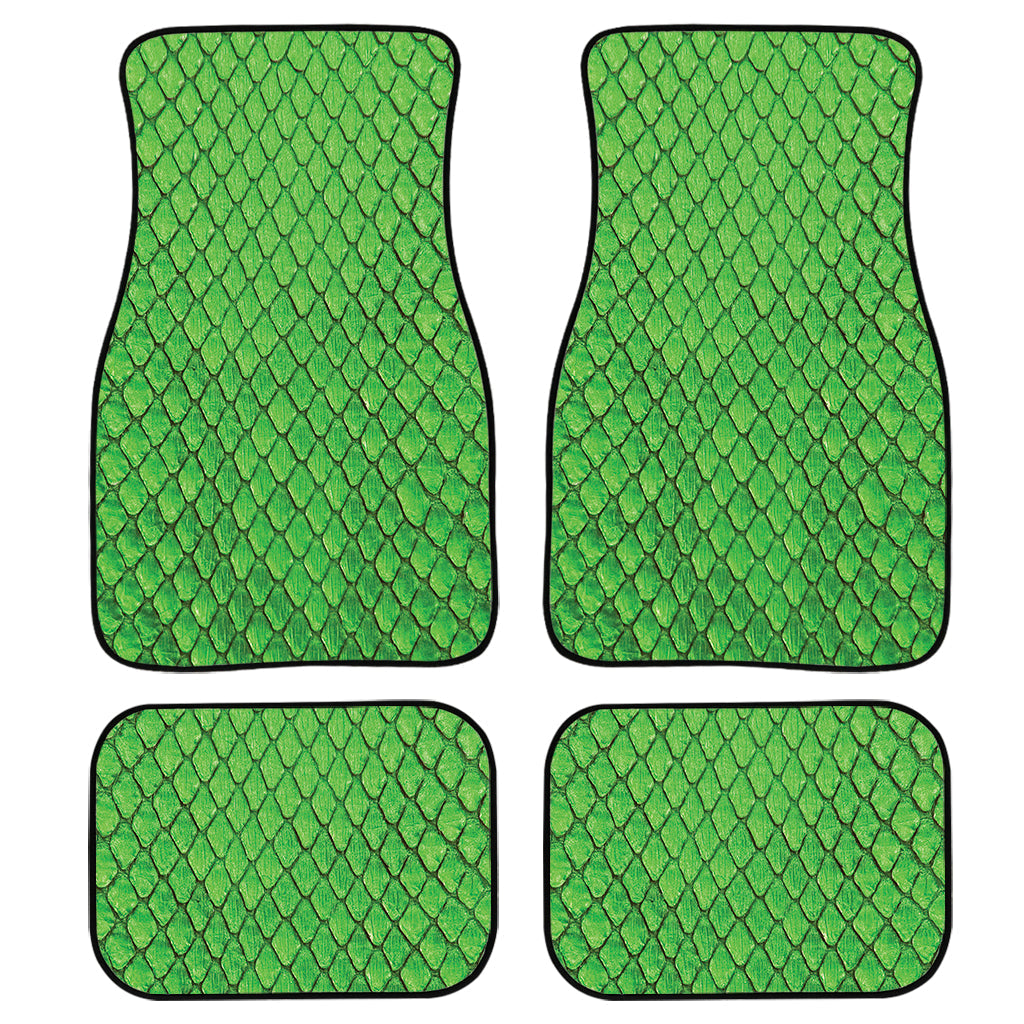 Green Python Snakeskin Print Front And Back Car Floor Mats, Front Car Mat